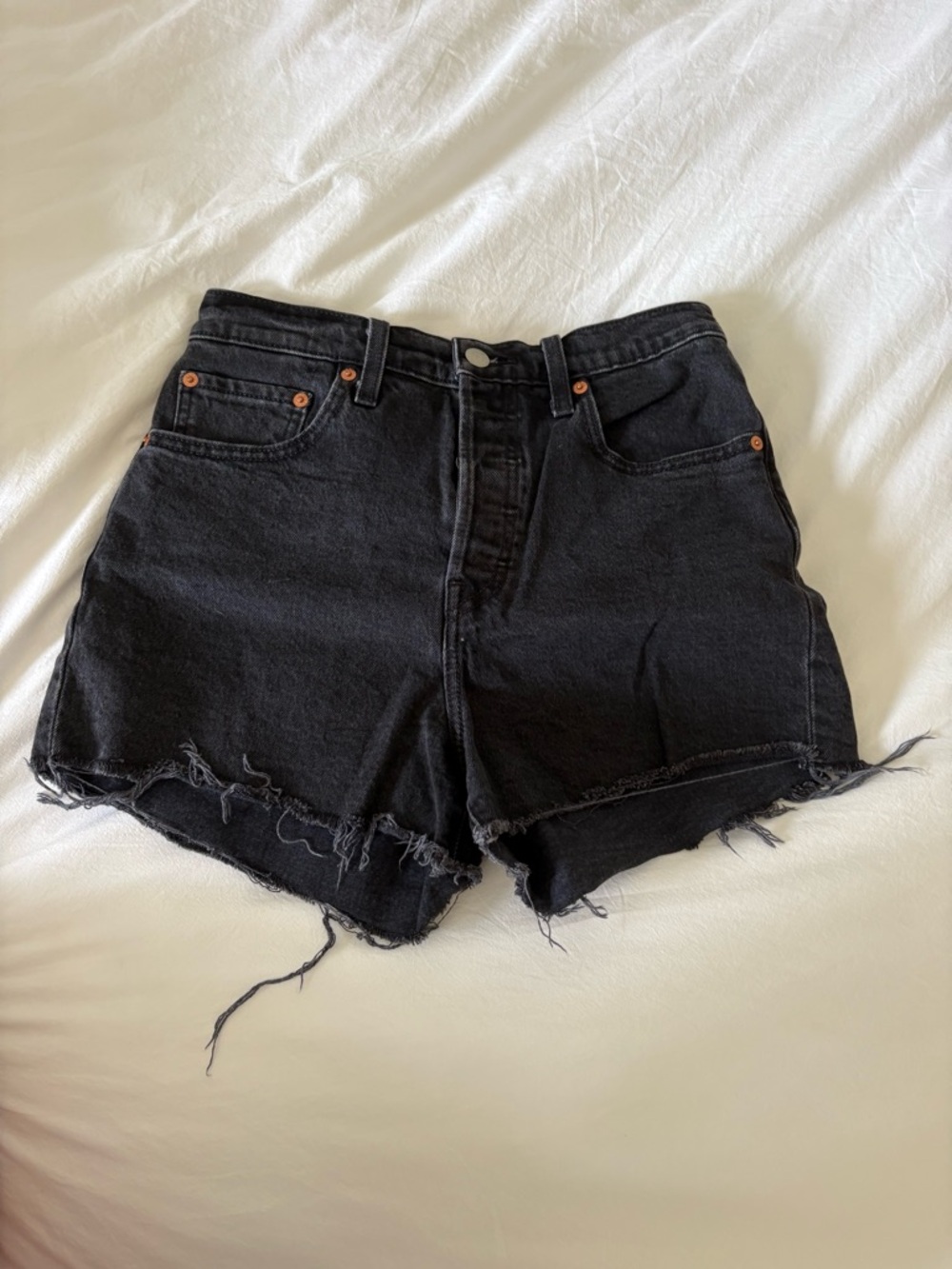 Levi's Ribcage Black High Waist Distressed Denim Shorts